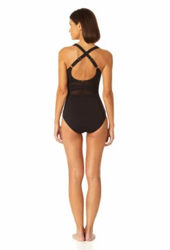 Anne Cole - Women's Mesh High Neck One Piece Swimsuit(Anne Cole Womens Mesh High Neck One Piece Swimsuit) -Anne Cole Store 23MO03601 BLK 1031