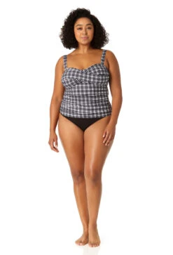 Anne Cole Plus - Women's Twist Front Bandeaukini Swim Top(Anne Cole Plus Womens Twist Front Bandeaukini Swim Top) -Anne Cole Store 23PT25083 BKWH MYMB36001 BLK 2123