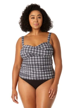 Anne Cole Plus - Women's Twist Front Bandeaukini Swim Top(Anne Cole Plus Womens Twist Front Bandeaukini Swim Top) -Anne Cole Store 23PT25083 BKWH MYMB36001 BLK 2123 FRONT