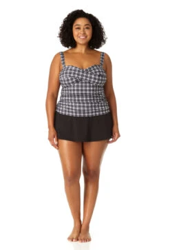 Anne Cole Plus - Women's Twist Front Bandeaukini Swim Top(Anne Cole Plus Womens Twist Front Bandeaukini Swim Top) -Anne Cole Store 23PT25083 BKWH MYMB41401 BLK 2168