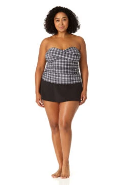 Anne Cole Plus - Women's Twist Front Bandeaukini Swim Top(Anne Cole Plus Womens Twist Front Bandeaukini Swim Top) -Anne Cole Store 23PT25083 BKWH MYMB41401 BLK 2186