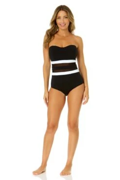 Women's Mesh Around Mesh Strapless One Piece(Womens Mesh Around Mesh Strapless One Piece) -Anne Cole Store 24MO05001 BLK 1380