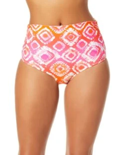 Women's Tie Dye Foulard Fold Over High Waist Shirred Bikini Swim Bottom(Womens Tie Dye Foulard Fold Over High Waist Shirred Bikini Swim Bottom)