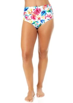 Women's Watercolor Paisley Fold Over High Waist Shirred Bikini Swim Bottoms(Womens Watercolor Paisley Fold Over High Waist Shirred Bikini Swim Bottoms) -Anne Cole Store 25MB36070 MULT 1960