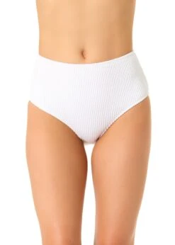 Women's Live In Color Textured High Waist Swim Bottom(Womens Live In Color Textured High Waist Swim Bottom 2) -Anne Cole Store 25MB39101 WHITE 573 FRONT