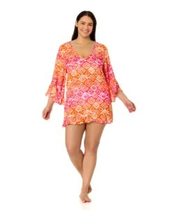 Women's Plus Tie Dye Foulard Flounce V Neck Tunic Swimsuit Cover Up(Womens Plus Tie Dye Foulard Flounce V Neck Tunic Swimsuit Cover Up) -Anne Cole Store 25MC51010 MULTI 0092 3a9ae3a8 fd53 4e14 a3c2 1e4cf5b1fdab