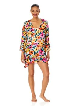 Women's Gradient Floral Flounce V Neck Tunic Swimsuit Cover Up(Womens Gradient Floral Flounce V Neck Tunic Swimsuit Cover Up) 6 Women's Gradient Floral Flounce V Neck Tunic Swimsuit Cover Up(Womens Gradient Floral Flounce V Neck Tunic Swimsuit Cover Up) -Anne Cole Store 25MC51013 MULT 215