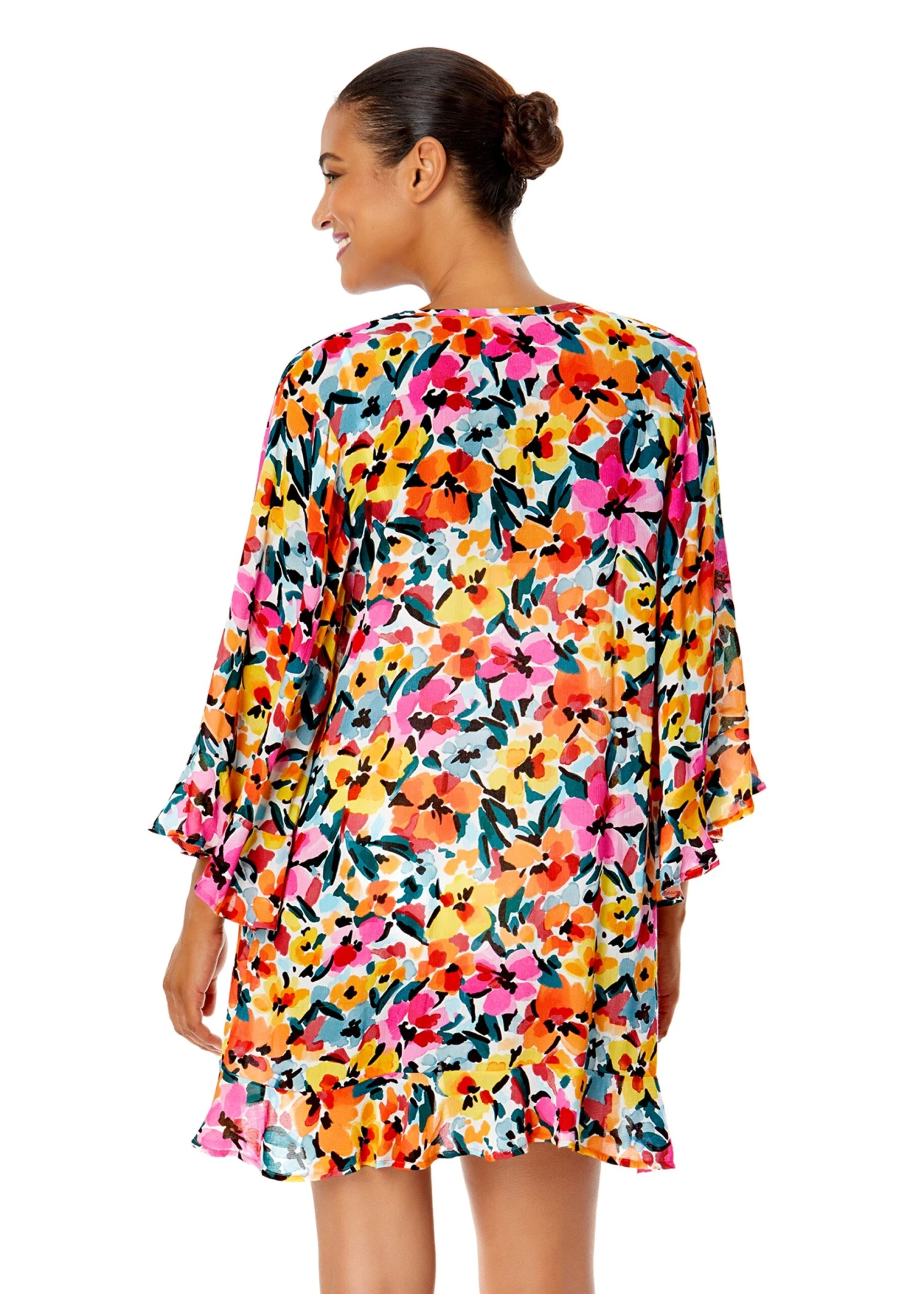Women's Gradient Floral Flounce V Neck Tunic Swimsuit Cover Up(Womens Gradient Floral Flounce V Neck Tunic Swimsuit Cover Up) 2 Women's Gradient Floral Flounce V Neck Tunic Swimsuit Cover Up(Womens Gradient Floral Flounce V Neck Tunic Swimsuit Cover Up) - Image 2