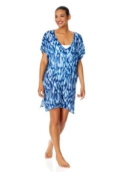 Women's Tie Dye Ikat Easy Tunic Swimsuit Cover Up(Womens Tie Dye Ikat Easy Tunic Swimsuit Cover Up) -Anne Cole Store 25MC54168 BLPR 122