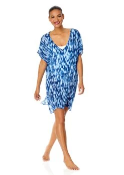 Women's Tie Dye Ikat Easy Tunic Swimsuit Cover Up(Womens Tie Dye Ikat Easy Tunic Swimsuit Cover Up) -Anne Cole Store 25MC54168 BLPR 129