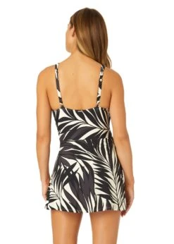 Women's Palm Chic Surplice Twist Skirted Swimdress(Womens Palm Chic Surplice Twist Skirted Swimdress) 6 Women's Palm Chic Surplice Twist Skirted Swimdress(Womens Palm Chic Surplice Twist Skirted Swimdress) -Anne Cole Store 25MD61845 BKWH 1183 BACK