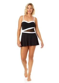 Women's Mesh Around Paneled Strapless Mesh Swim Dress(Womens Mesh Around Paneled Strapless Mesh Swim Dress) -Anne Cole Store 25MD61901 BLK 2263