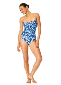 Women's Tie Dye Ikat Twist Front Shirred One Piece Swimsuit(Womens Tie Dye Ikat Twist Front Shirred One Piece Swimsuit) -Anne Cole Store 25MO00568 BLWH 1900