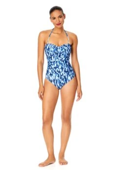 Women's Tie Dye Ikat Twist Front Shirred One Piece Swimsuit(Womens Tie Dye Ikat Twist Front Shirred One Piece Swimsuit) -Anne Cole Store 25MO00568 BLWH 1919
