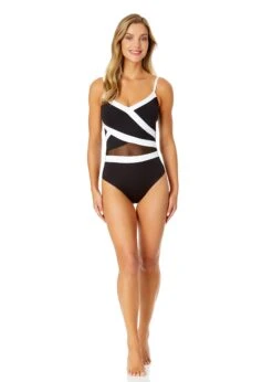 Women's Mesh Around Mesh Insert One Piece Swimsuit(Womens Mesh Around Mesh Insert One Piece Swimsuit 1) -Anne Cole Store 25MO02001 BLK 999