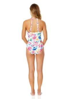 Women's Watercolor Paisley High Neck With Ruffled Straps One Piece Swimsuit(Womens Watercolor Paisley High Neck With Ruffled Straps One Piece Swimsuit) -Anne Cole Store 25MO06470 MULT 915