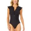 Women's Live In Color Flutter Sleeve Zip Up Rash Guard One Piece Swimsuit(Womens Live In Color Flutter Sleeve Zip Up Rash Guard One Piece Swimsuit 2) -Anne Cole Store 25MO07901 BLK NoireBlack 510 FRONT