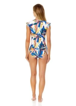 Women's Riviera Floral Flutter Sleeve Zip Up Rash Guard One Piece Swimsuit(Womens Riviera Floral Flutter Sleeve Zip Up Rash Guard One Piece Swimsuit) -Anne Cole Store 25MO07915 MULT 738