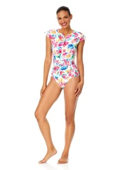 Women's Watercolor Paisley Flutter Sleeve Zip Up Rash Guard One Piece Swimsuit(Womens Watercolor Paisley Flutter Sleeve Zip Up Rash Guard One Piece Swimsuit) -Anne Cole Store 25MO07970 MULT 1588