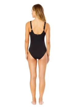 Women's Live In Color Square Neck Shirred One Piece Swimsuit(Womens Live In Color Square Neck Shirred One Piece Swimsuit) -Anne Cole Store 25MO08001 BLK NoireBlack 085