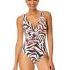 Women's Tiger Dance Plunge Twist One Piece Swimsuit(Womens Tiger Dance Plunge Twist One Piece Swimsuit) -Anne Cole Store 25MO08193 MULT 260 FRONT