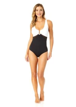 Women's Mesh Around U Ring Mesh Insert One Piece Swimsuit(Womens Mesh Around U Ring Mesh Insert One Piece Swimsuit) -Anne Cole Store 25MO08601 BLWH 1070