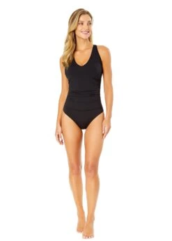 Women's Live In Color V Neck Cross Back One Piece Swimsuit(Womens Live In Color V Neck Cross Back One Piece Swimsuit) -Anne Cole Store 25MO09101 BLK NoireBlack 261