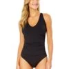 Women's Live In Color V Neck Cross Back One Piece Swimsuit(Womens Live In Color V Neck Cross Back One Piece Swimsuit) -Anne Cole Store 25MO09101 BLK NoireBlack 261 FRONT
