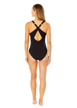 Women's Live In Color V Neck Cross Back One Piece Swimsuit(Womens Live In Color V Neck Cross Back One Piece Swimsuit) -Anne Cole Store 25MO09101 BLK NoireBlack 286