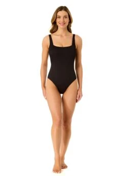 Women's Live In Color Textured Classic Square Neck One Piece Swimsuit(Womens Live In Color Textured Classic Square Neck One Piece Swimsuit) -Anne Cole Store 25MO10001 BLK 058