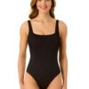 Women's Live In Color Textured Classic Square Neck One Piece Swimsuit(Womens Live In Color Textured Classic Square Neck One Piece Swimsuit) -Anne Cole Store 25MO10001 BLK 058 FRONT