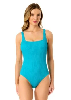 Women's Live In Color Textured Classic Square Neck One Piece Swimsuit(Womens Live In Color Textured Classic Square Neck One Piece Swimsuit 3)