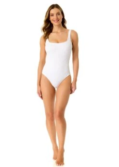 Women's Live In Color Textured Classic Square Neck One Piece Swimsuit(Womens Live In Color Textured Classic Square Neck One Piece Swimsuit 4) -Anne Cole Store 25MO10001 WHITE 666