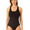 Women's Live In Color Textured Scoop Neck Front Racerback One Piece Swimsuit(Womens Live In Color Textured Scoop Neck Front Racerback One Piece Swimsuit) -Anne Cole Store 25MO10101 BLK 727 FRONT