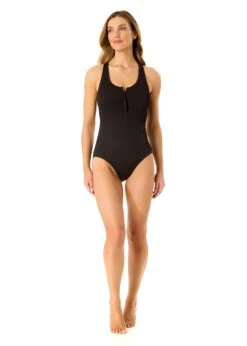 Women's Live In Color Textured Scoop Neck Front Racerback One Piece Swimsuit(Womens Live In Color Textured Scoop Neck Front Racerback One Piece Swimsuit) 7 Women's Live In Color Textured Scoop Neck Front Racerback One Piece Swimsuit(Womens Live In Color Textured Scoop Neck Front Racerback One Piece Swimsuit) -Anne Cole Store 25MO10101 BLK 750