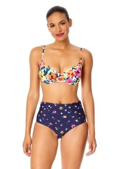 Women's Gradient Floral Shirred Underwire Bikini Swim Top(Womens Gradient Floral Shirred Underwire Bikini Swim Top)