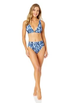 Women's Tie Dye Ikat Ring Plunge Triangle Bikini Swim Top(Womens Tie Dye Ikat Ring Plunge Triangle Bikini Swim Top) -Anne Cole Store 25MT14668 BLWH 25MB37468 BLWH 1108