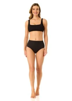 Women's Live In Color Textured Classic Square Neck Bralette Bikini Swim Top(Womens Live In Color Textured Classic Square Neck Bralette Bikini Swim Top) -Anne Cole Store 25MT15101 BLK 25MB39101 BLK 460
