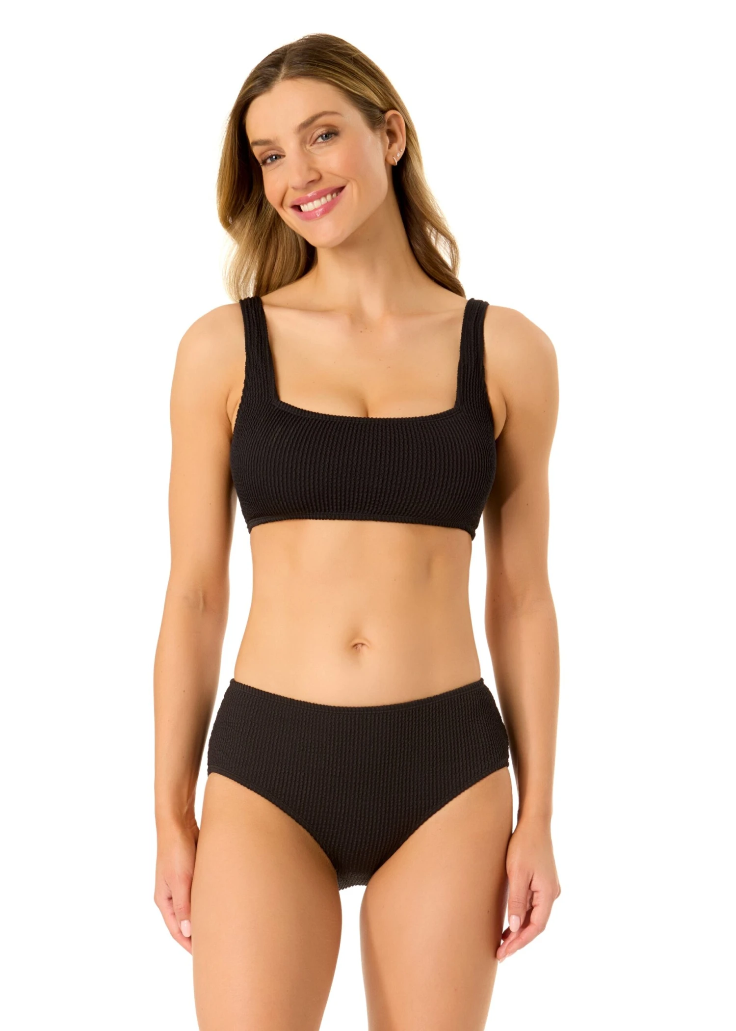 Women's Live In Color Textured Classic Square Neck Bralette Bikini Swim Top(Womens Live In Color Textured Classic Square Neck Bralette Bikini Swim Top)