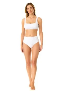 Women's Live In Color Textured Classic Square Neck Bralette Bikini Swim Top(Womens Live In Color Textured Classic Square Neck Bralette Bikini Swim Top 2) -Anne Cole Store 25MT15101 WHITE 25MB39101 WHITE 555