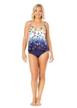 Women's Gradient Floral Easy Triangle Tankini Swim Top(Womens Gradient Floral Easy Triangle Tankini Swim Top) -Anne Cole Store 25MT22414 MULT MYMB36001 NAVY 1497