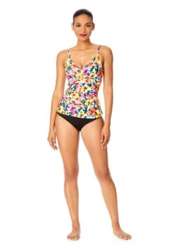 Women's Gradient Floral Twist Front Underwire Tankini Swim Top(Womens Gradient Floral Twist Front Underwire Tankini Swim Top) -Anne Cole Store 25MT23313 MULT MYMB36001 BLK 2106