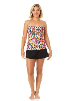 Women's Gradient Floral Twist Front Bandeaukini Swim Top(Womens Gradient Floral Twist Front Bandeaukini Swim Top) -Anne Cole Store 25MT25013 MULT MYMB42001 BLK 1378