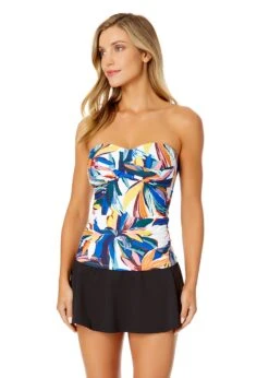 Women's Riviera Floral Twist Front Bandeaukini Swim Top(Womens Riviera Floral Twist Front Bandeaukini Swim Top)