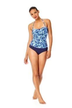 Women's Tie Dye Ikat Twist Front Bandeaukini Swim Top(Womens Tie Dye Ikat Twist Front Bandeaukini Swim Top) -Anne Cole Store 25MT25068 BLWH MYMB36001NAVY 1845