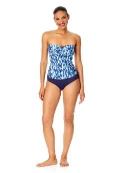 Women's Tie Dye Ikat Twist Front Bandeaukini Swim Top(Womens Tie Dye Ikat Twist Front Bandeaukini Swim Top) -Anne Cole Store 25MT25068 BLWH MYMB36001NAVY 1875