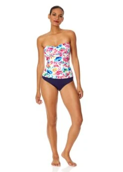 Women's Watercolor Paisley Twist Front Bandeaukini Swim Top(Womens Watercolor Paisley Twist Front Bandeaukini Swim Top) -Anne Cole Store 25MT25070 MULT MYMB36001 NAVY 1314