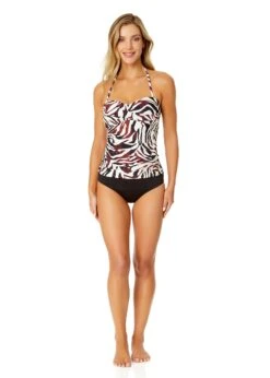 Women's Tiger Dance Twist Front Bandeaukini Swim Top(Womens Tiger Dance Twist Front Bandeaukini Swim Top) -Anne Cole Store 25MT25093 MULT MYMB36001 BLK 328