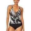 Women's Palm Chic Ring Front Tankini Swim Top(Womens Palm Chic Ring Front Tankini Swim Top) -Anne Cole Store 25MT26245 BKWH MYMB36001 BLK 369 FRONT