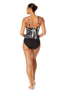 Women's Palm Chic Ring Front Tankini Swim Top(Womens Palm Chic Ring Front Tankini Swim Top) -Anne Cole Store 25MT26245 BKWH MYMB36001 BLK 390